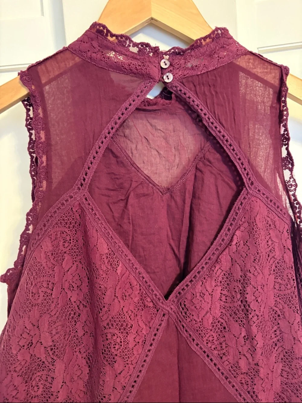 Free People Lace crochet Sleeveless Tunic in Deep Plum Medium - Picture 7 of 12